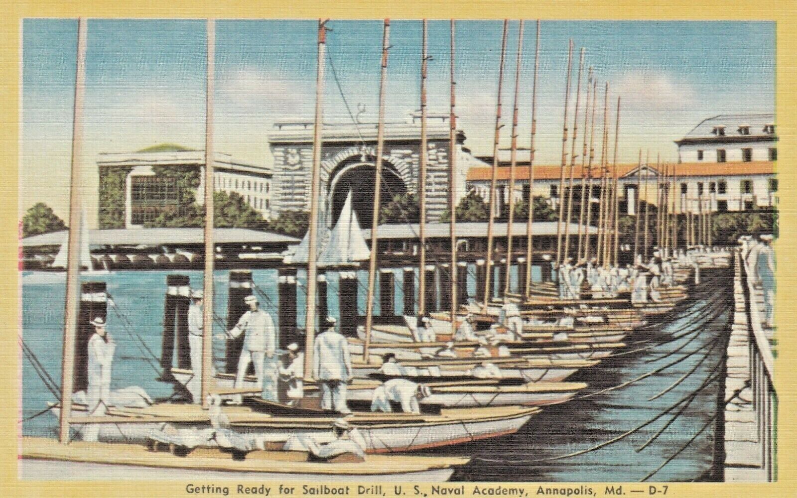 Vintage Postcard MARYLAND  GETTING READY  SAILBOAT DRILL, ANNAPOLIS UNPOSTED NOS