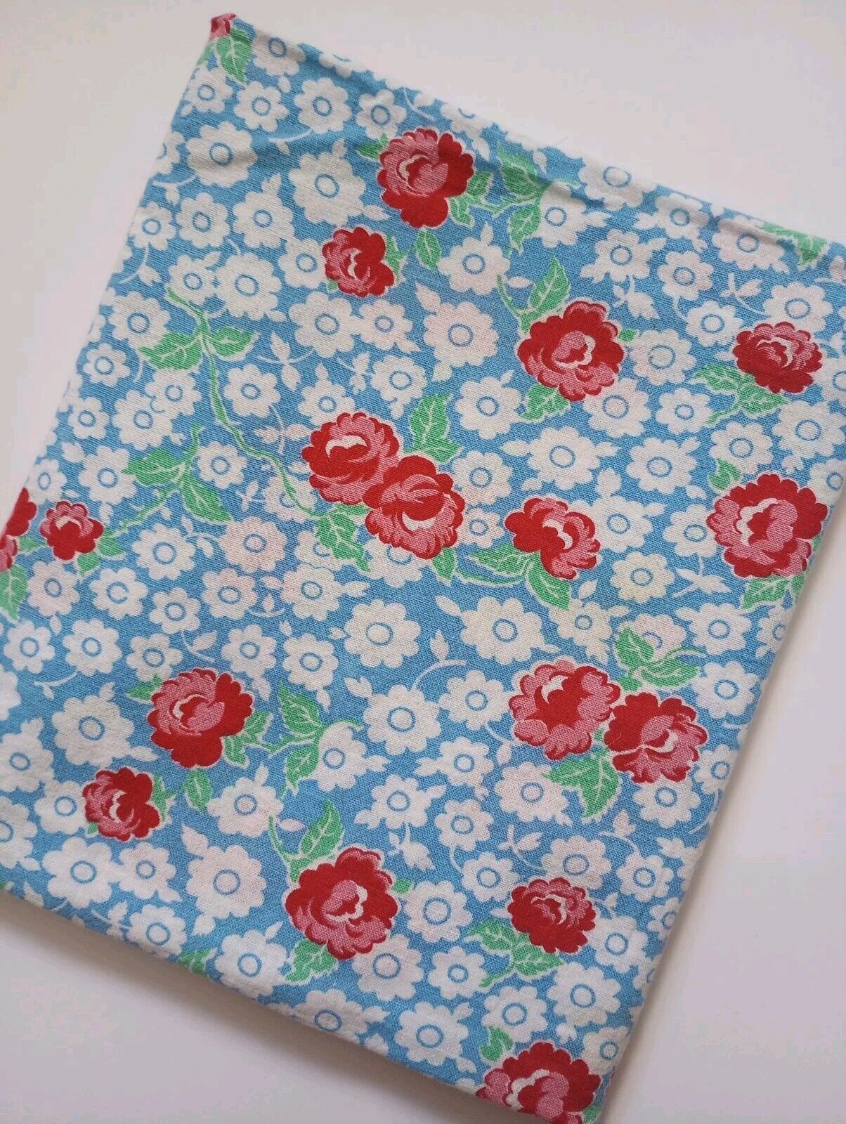 Vintage Full Feedsack Flour Sack Fabric 36x41.5 Opened Blue White & Red Flowers 
