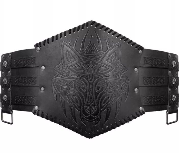 HiiFeuer Viking Embossed Waist Armor, Norse Faux Leather Wide Belt, Medieval Kni