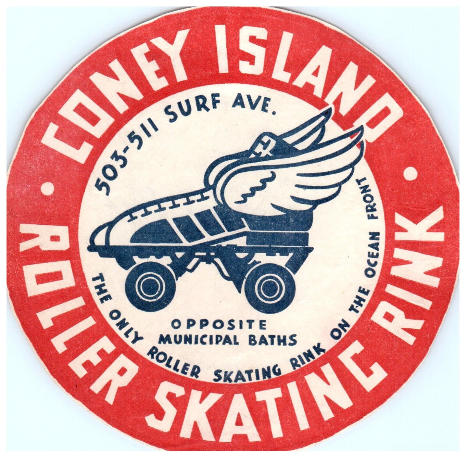 Original Vintage 1940s Roller Skating Rink Sticker Coney Island Brooklyn NY s22