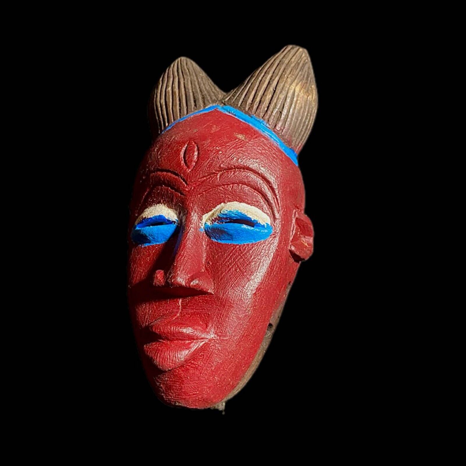 Mask African Tribal Face Guru Wood Hand Carved Vintage Wall Hanging-8137
