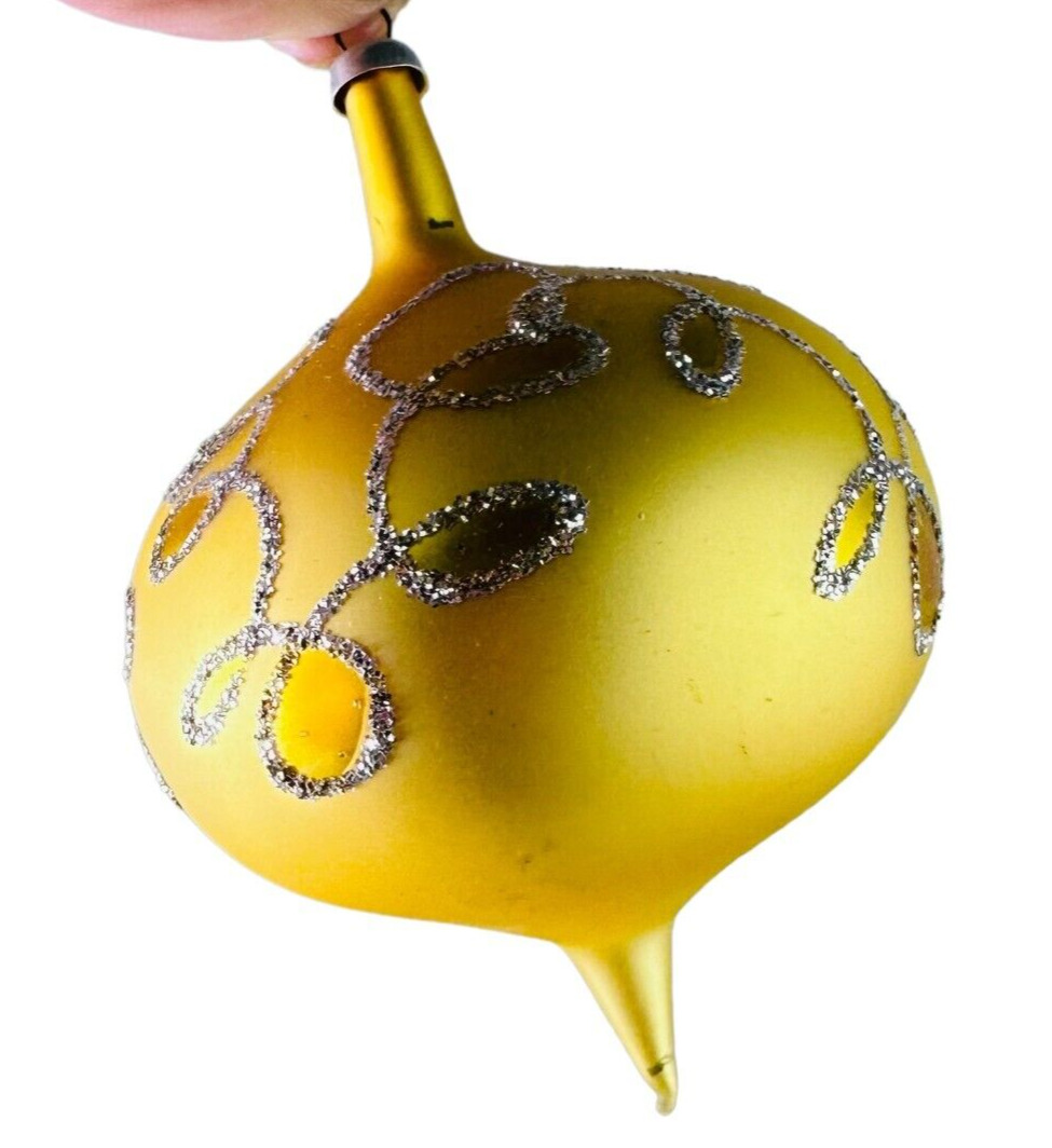 vtg Italy Mercury Glass Christmas Ornament w glitter yellow