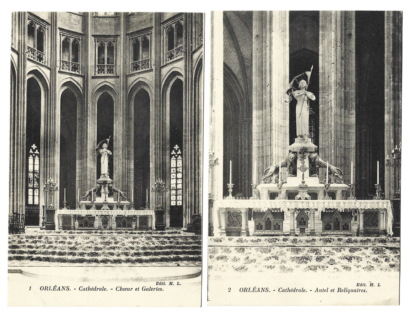 France ORLEANS 2 Postcards In Cathedral With Joan of Arc Statue Vintage French