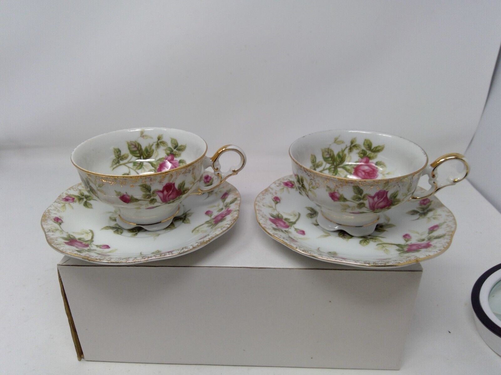 Pair of Vintage Lefton China Rose Cup & Saucer Sets
