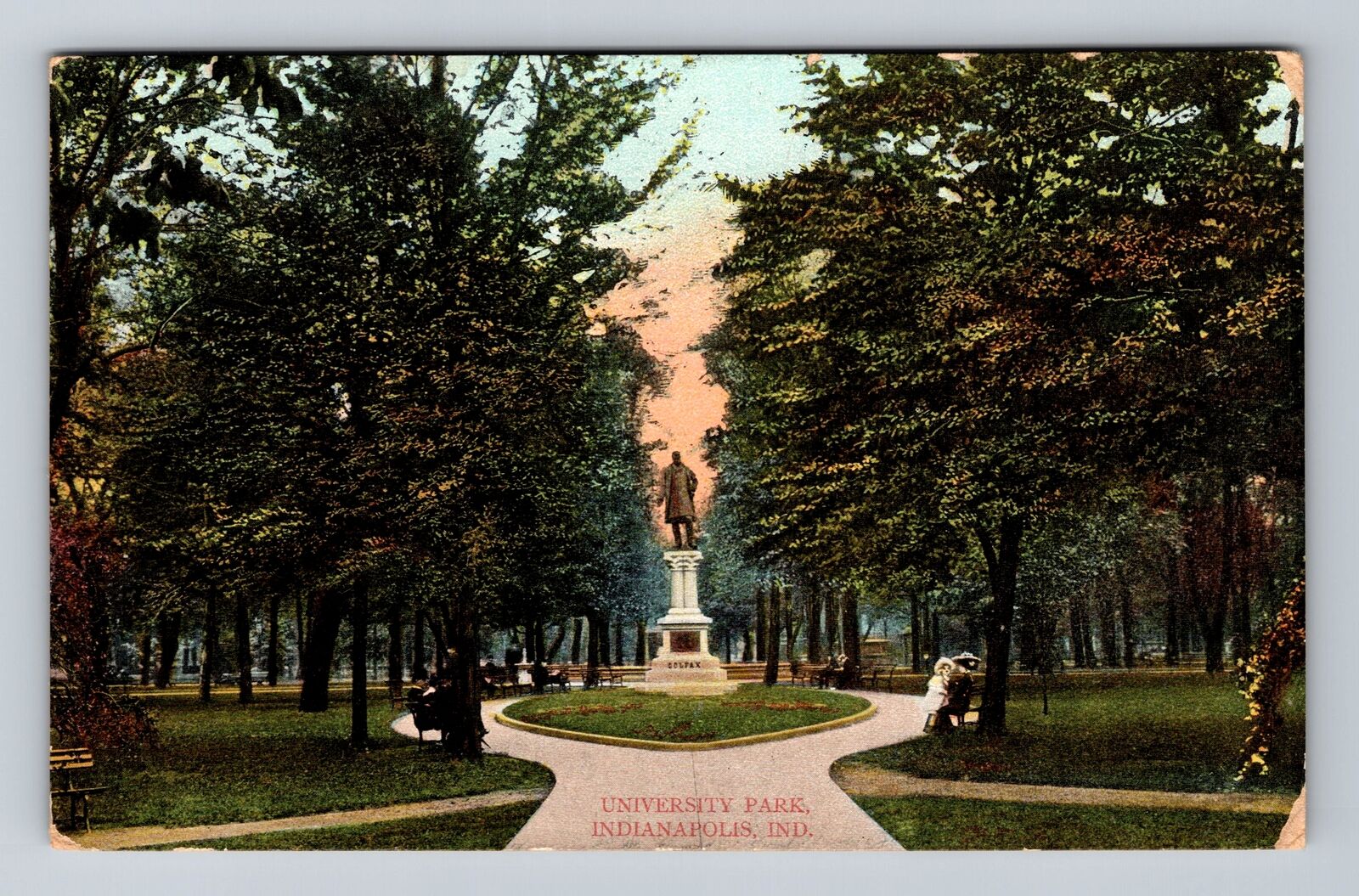 Indianapolis IN-Indiana, Memorial Statue, University Park Vintage c1908 Postcard