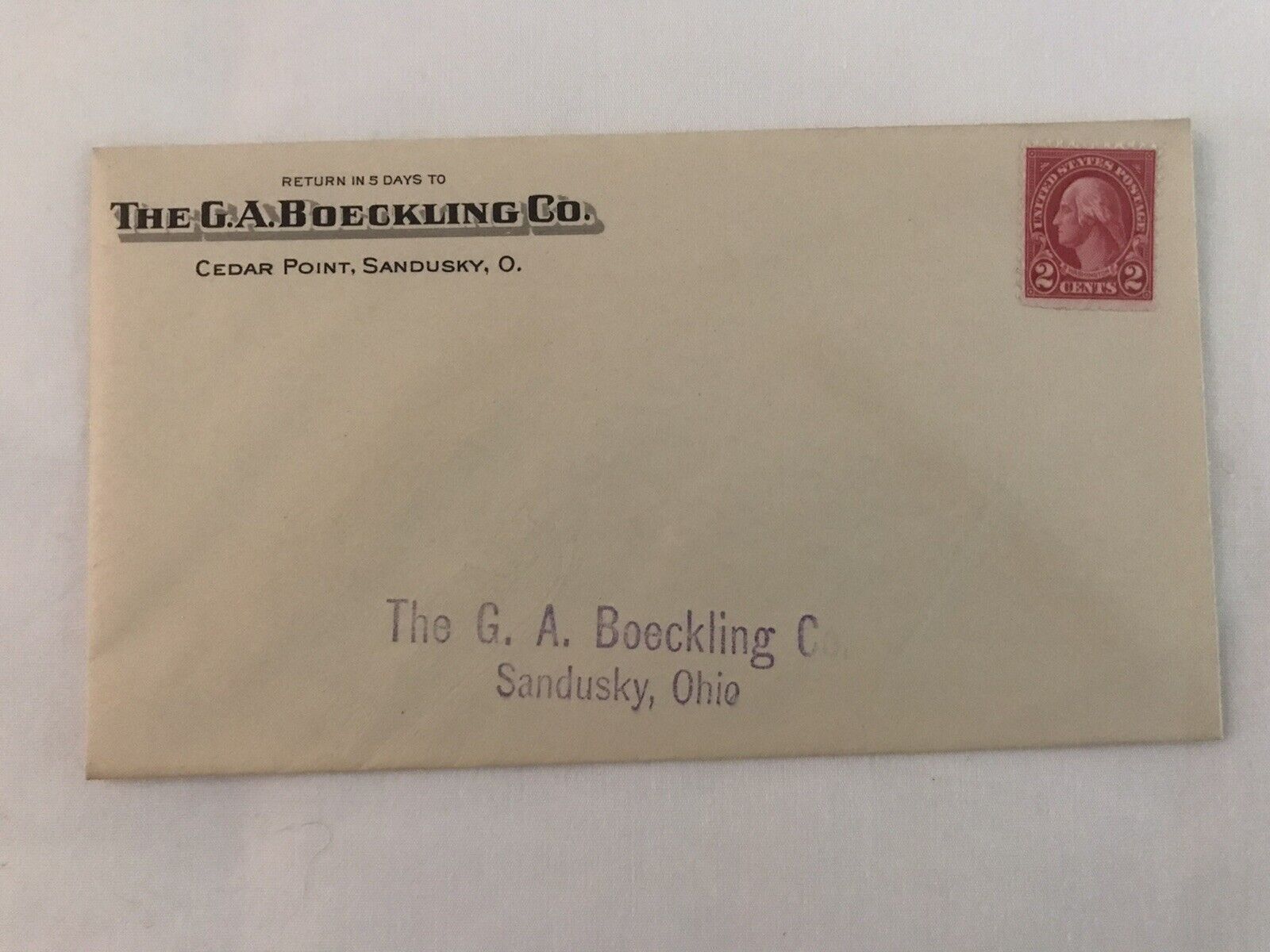 1930 GA Boeckling Double Sided Envelope Cedar Point Amusement Park Sandusky Ohio