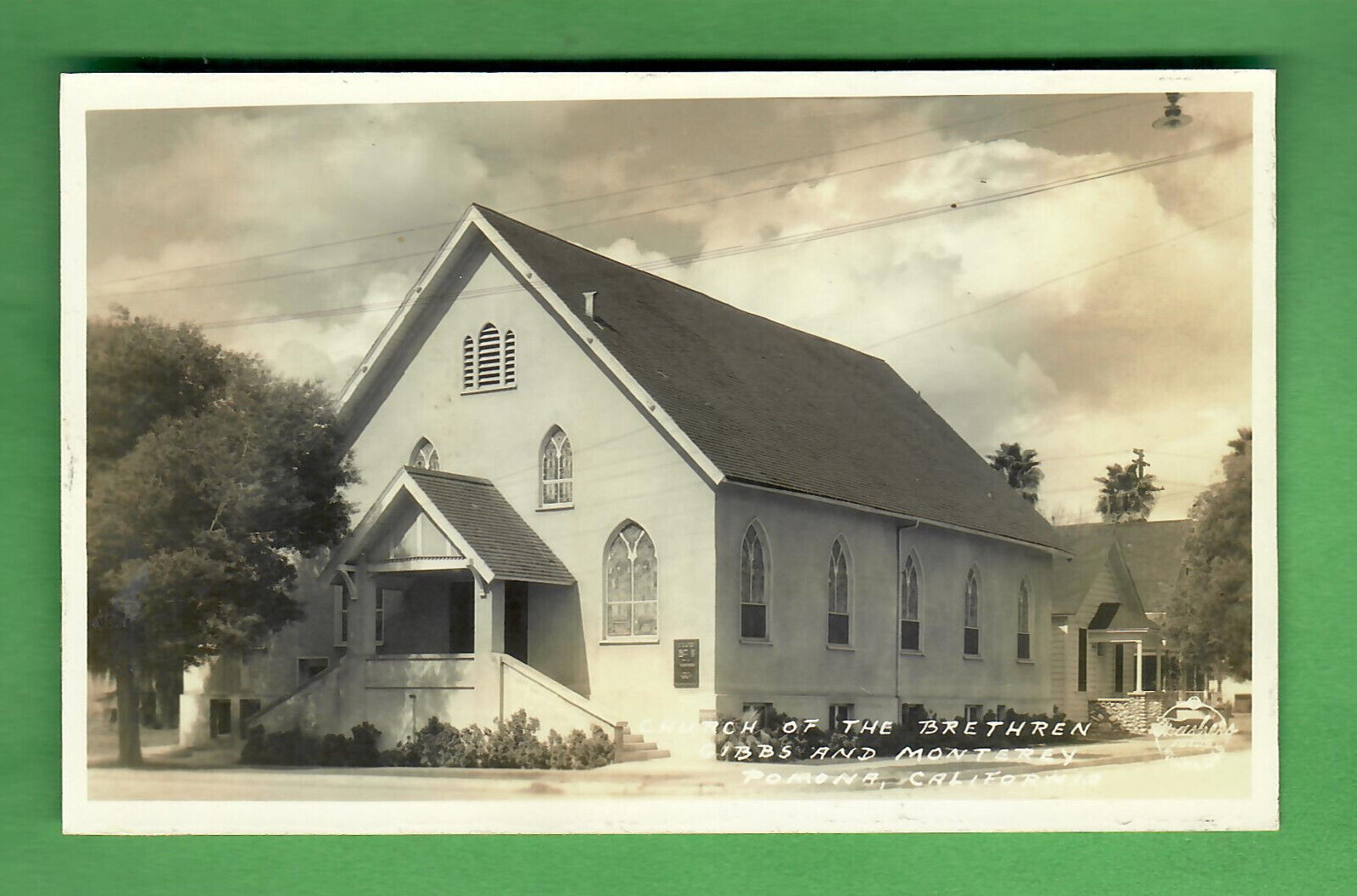 C. 1930  POMONA CHURCH OF THE BRETHREN GIBBS & MONTEREY POMONA - RPPC REAL PHOTO
