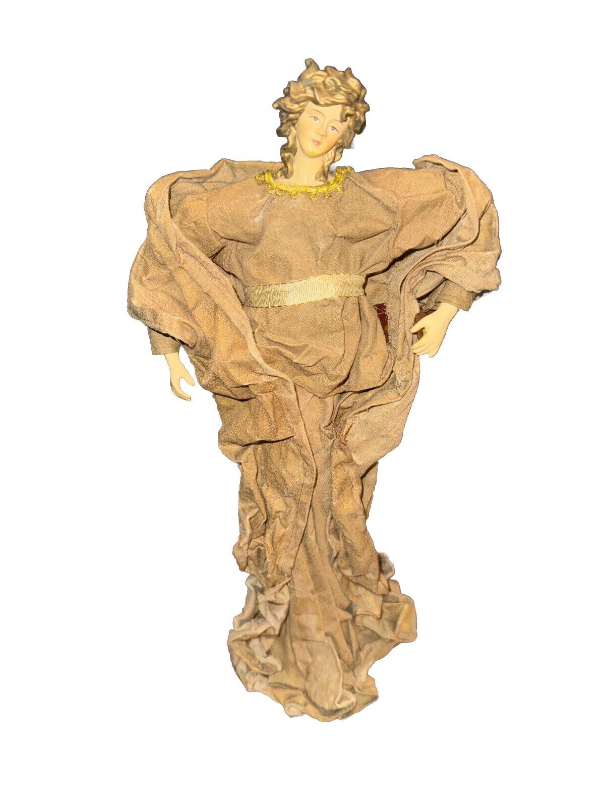 Victorian Style Ceramic Faced Women in Golden Dress Figurine