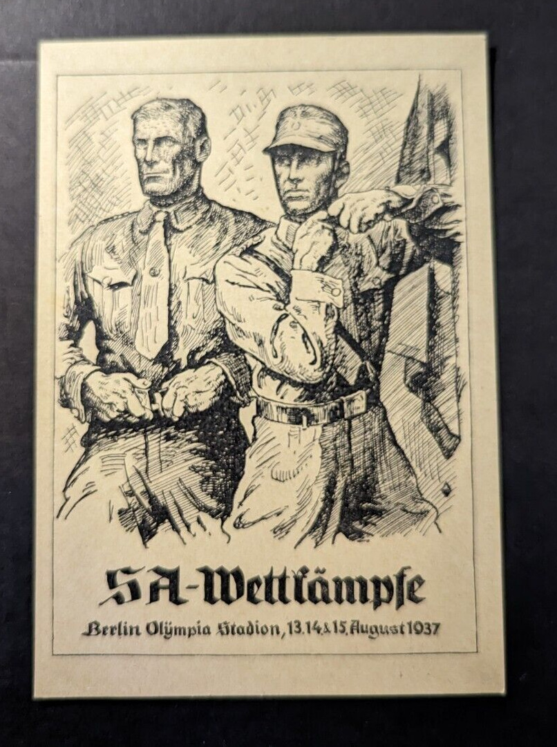 Mint 1937 Germany Postcard SA Wettfample Berlin Olympic Station 3