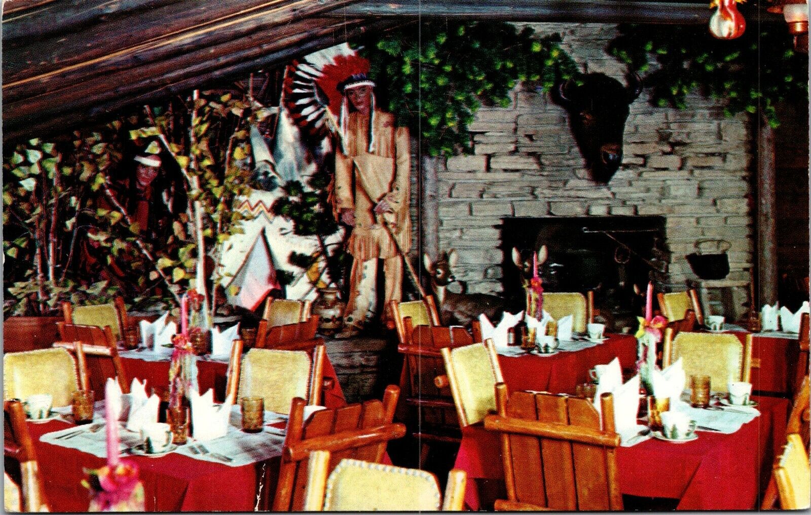 Vtg Gurnee Illinois IL Rustic Manor Restaurant Cocktail Lounge Indian Postcard