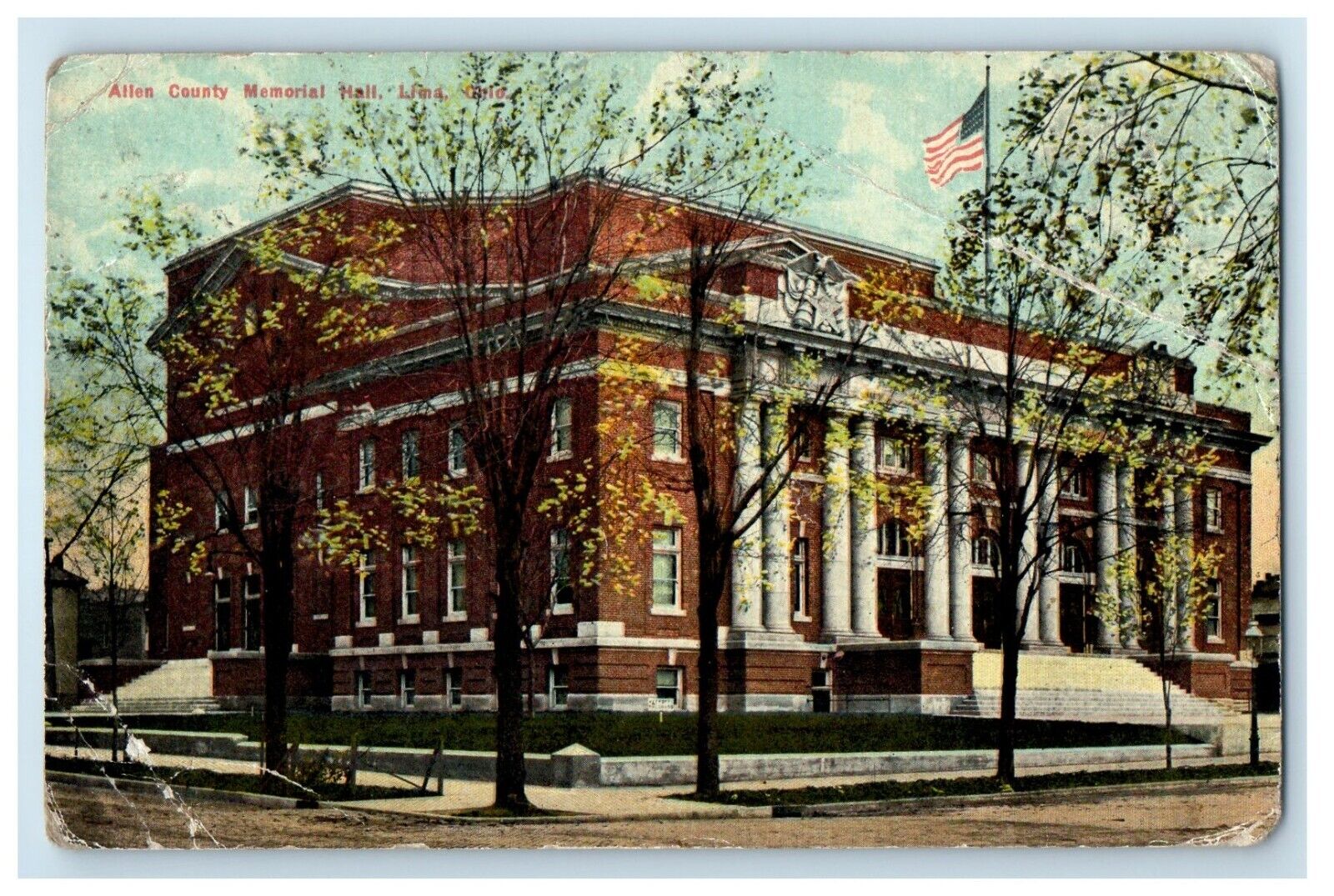 c1910's Allen County Memorial Hall Building Lima Ohio OH Posted Antique Postcard