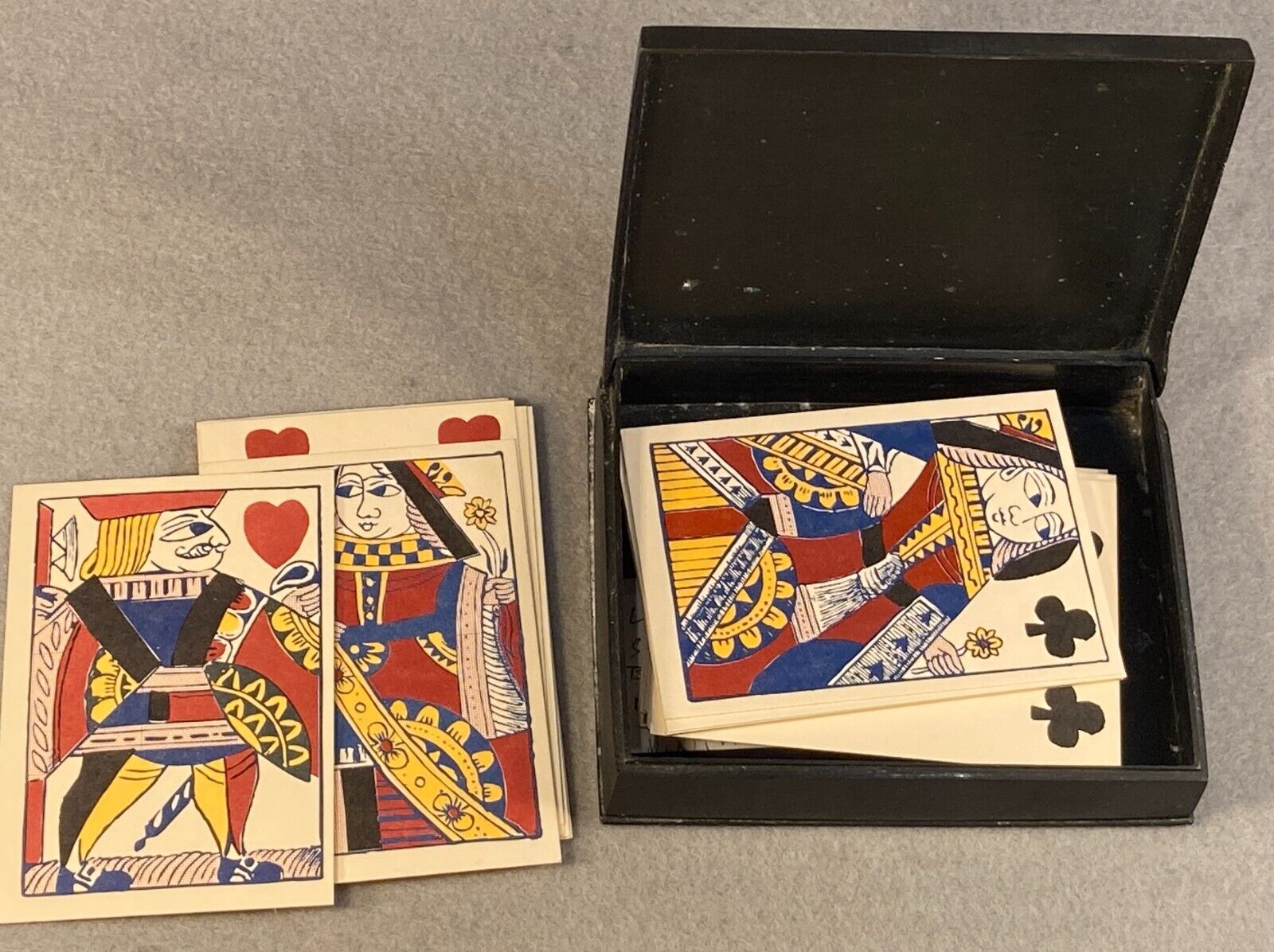Antique late 19th cent Mughal silver inlaid Box &  Playing Cards 52 Card Deck