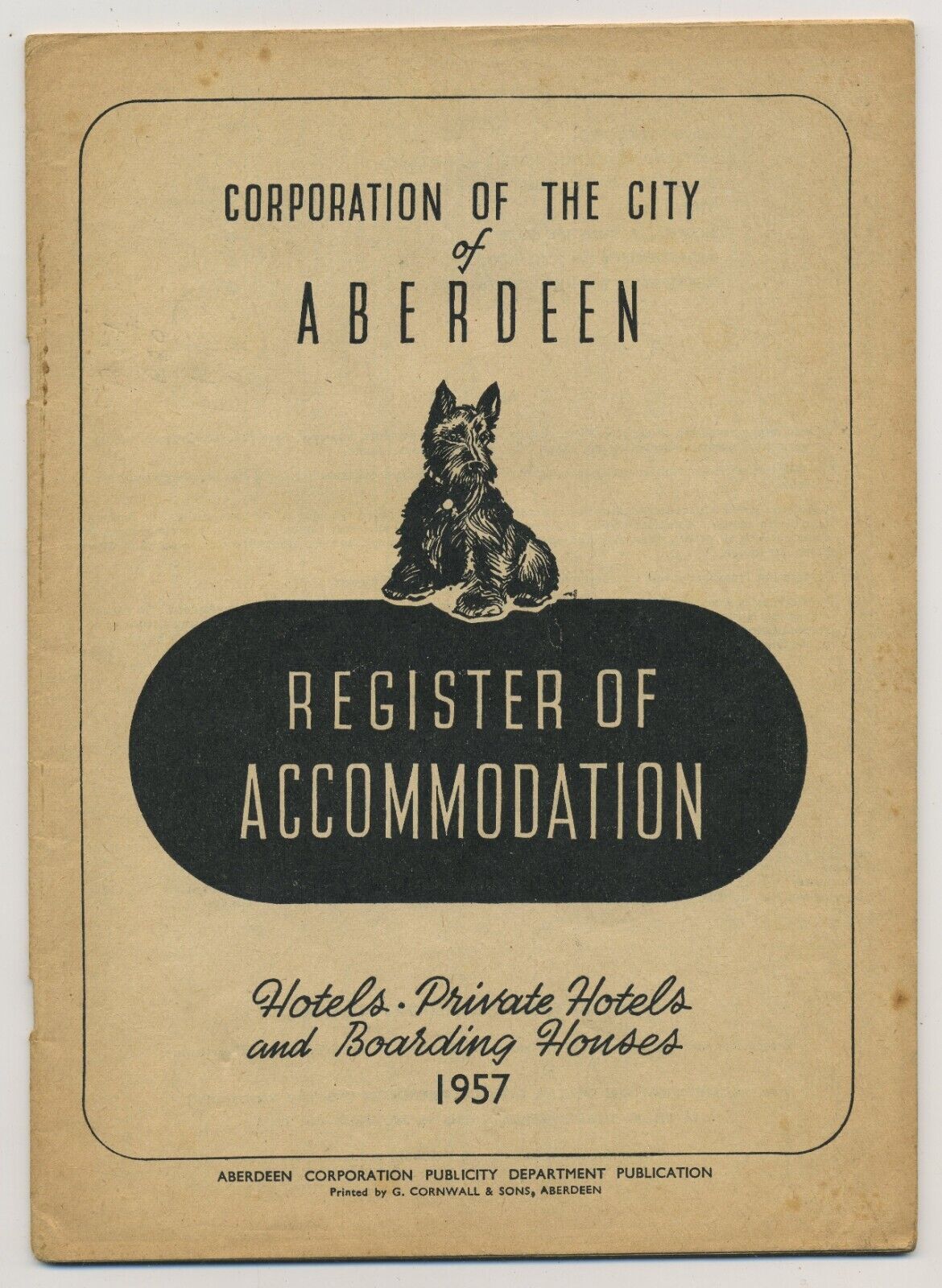 1957 City of Aberdeen Register of Accommodation Hotels & Boarding HousesC48
