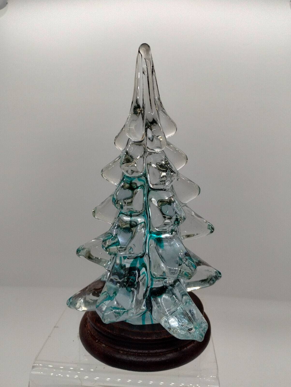 Vintage Clear Green Art Glass Christmas Tree Hand Blown 6\