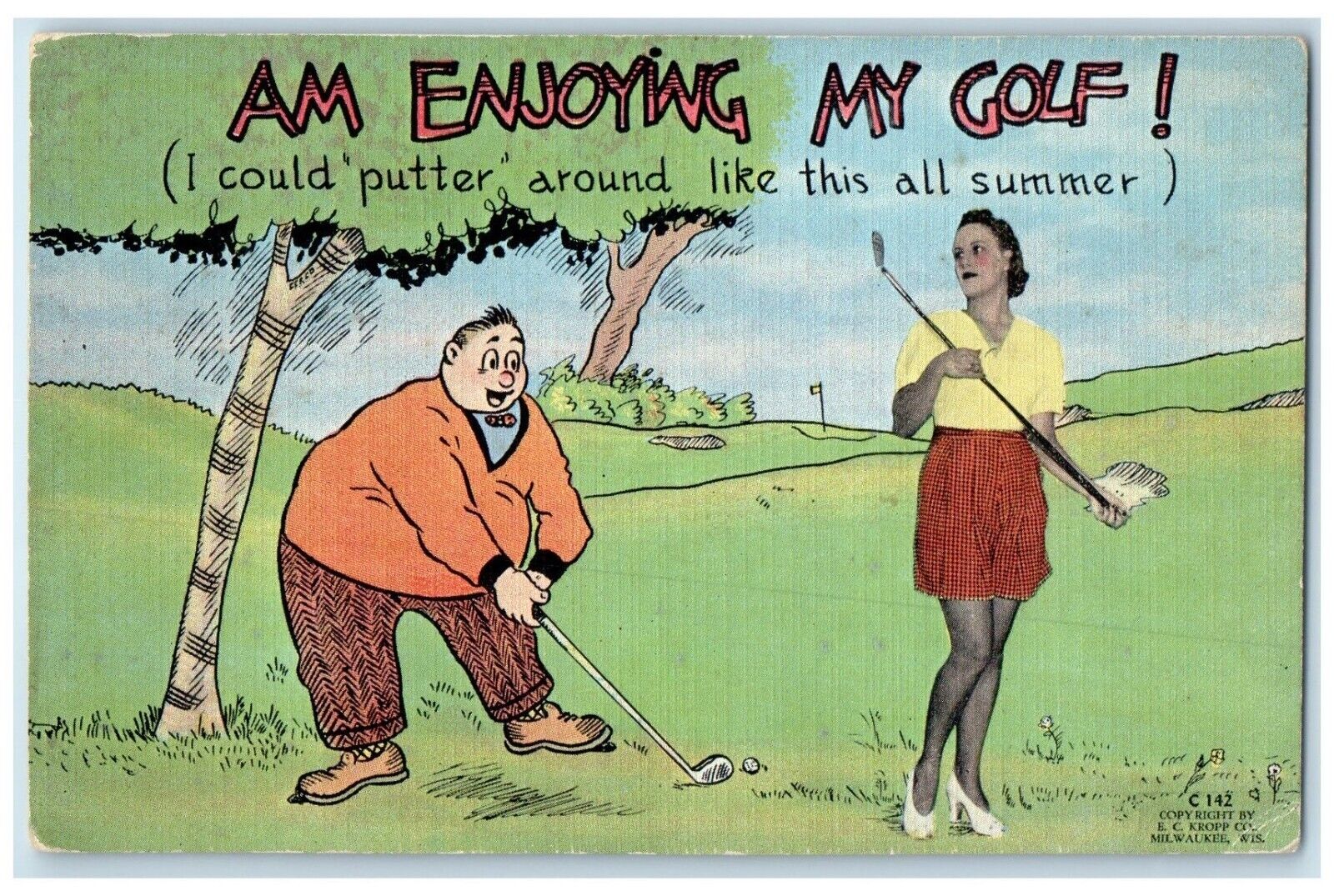 c1930\'s Fat Man Enjoying Golf Milwaukee Wisconsin WI Unposted Vintage Postcard
