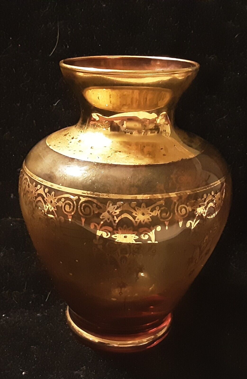Vintage Ferro & Lazzarini  Vetreria Murano Amber Glass Vase w/ 24K Gold Trim 5\