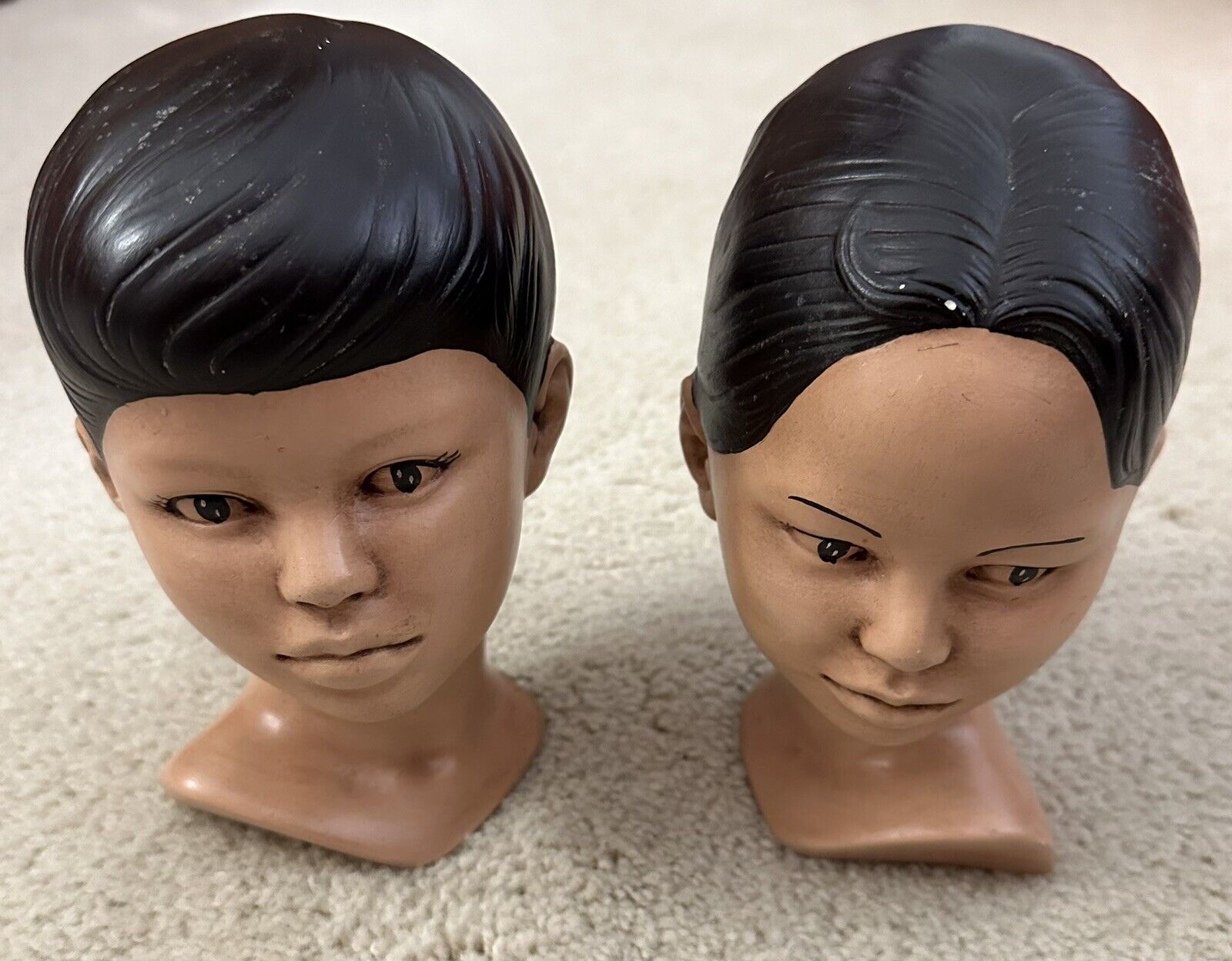 Vintage Holland Mold Boy & Girl Ceramic Heads Hand Painted