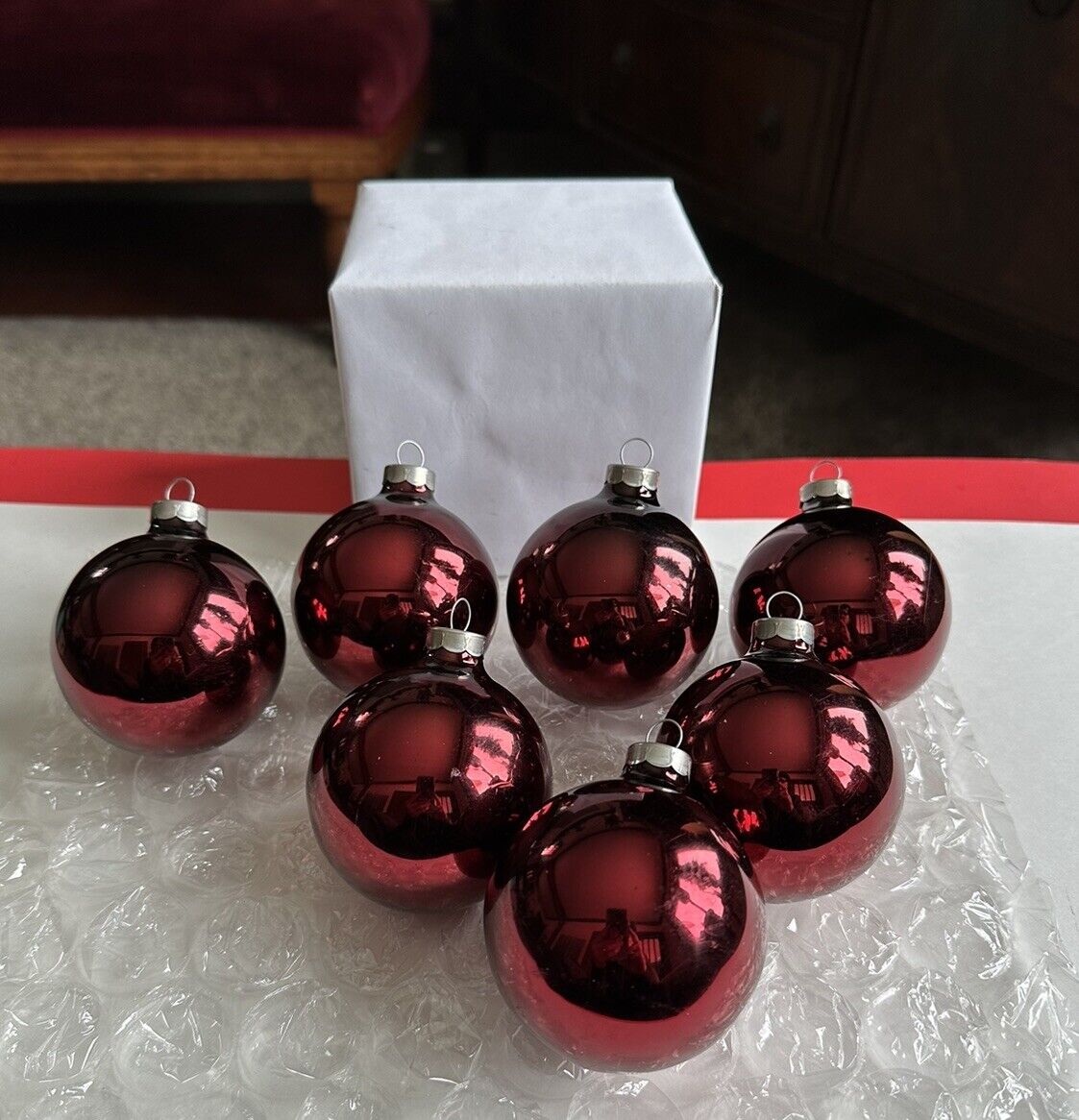Vintage Burgundy Rauch Shiny Glass Christmas Ornaments 7