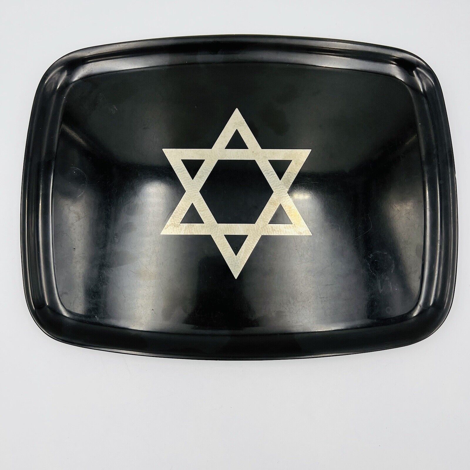 Rare Couroc of Monterey Jewish Judaica Star of David Inlaid Silver Tray Platter