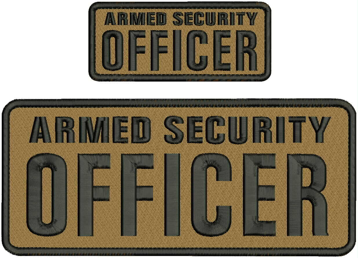 ARMED SECURITY OFFICER EMB PATCH 10X4 & 5X2 HOOK ON BACK BLACK ON COYOTE BROWN