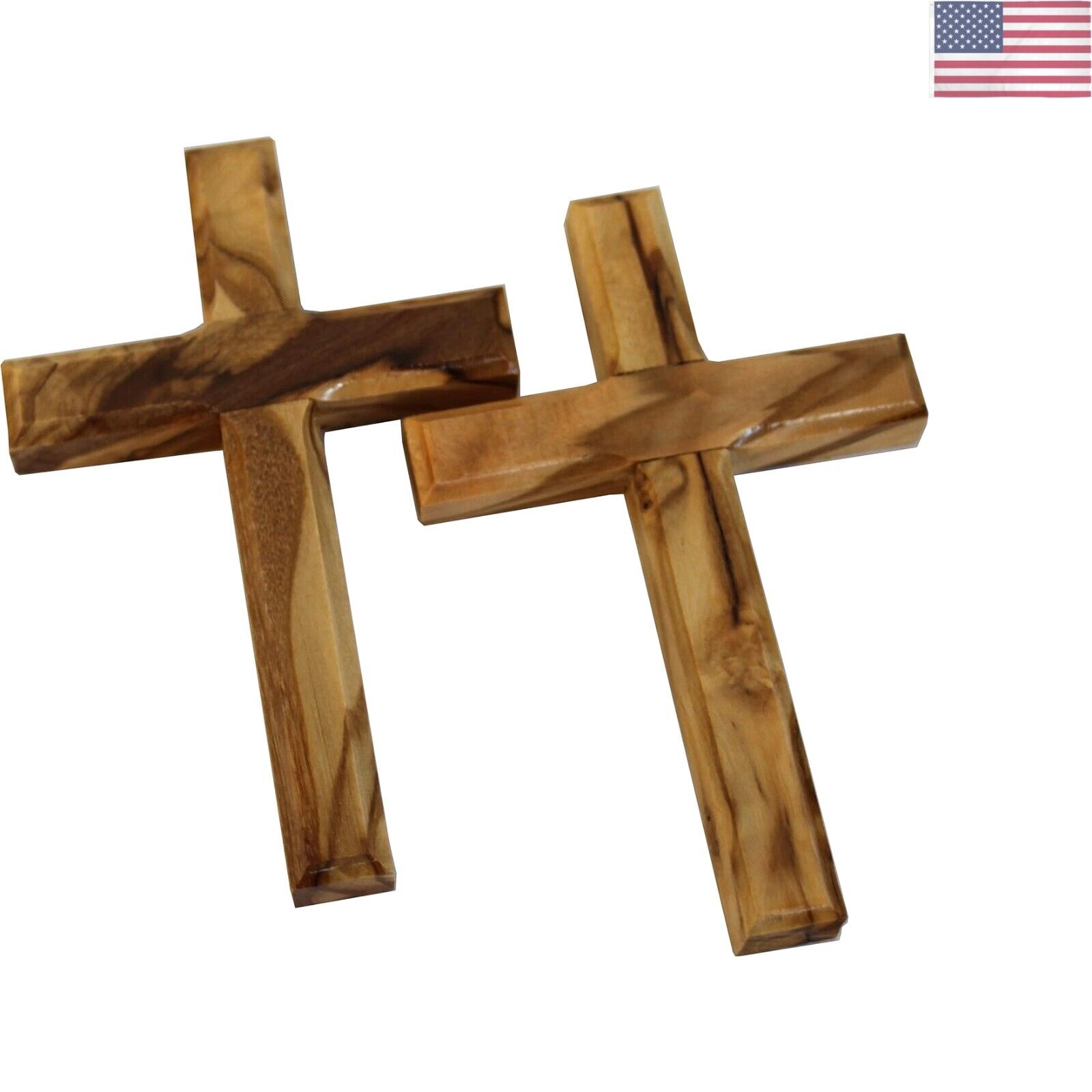 Pair 2 of 4 Inch Olive Wood Wall Hanging Crosses from Bethlehem 3.75 Inches -...