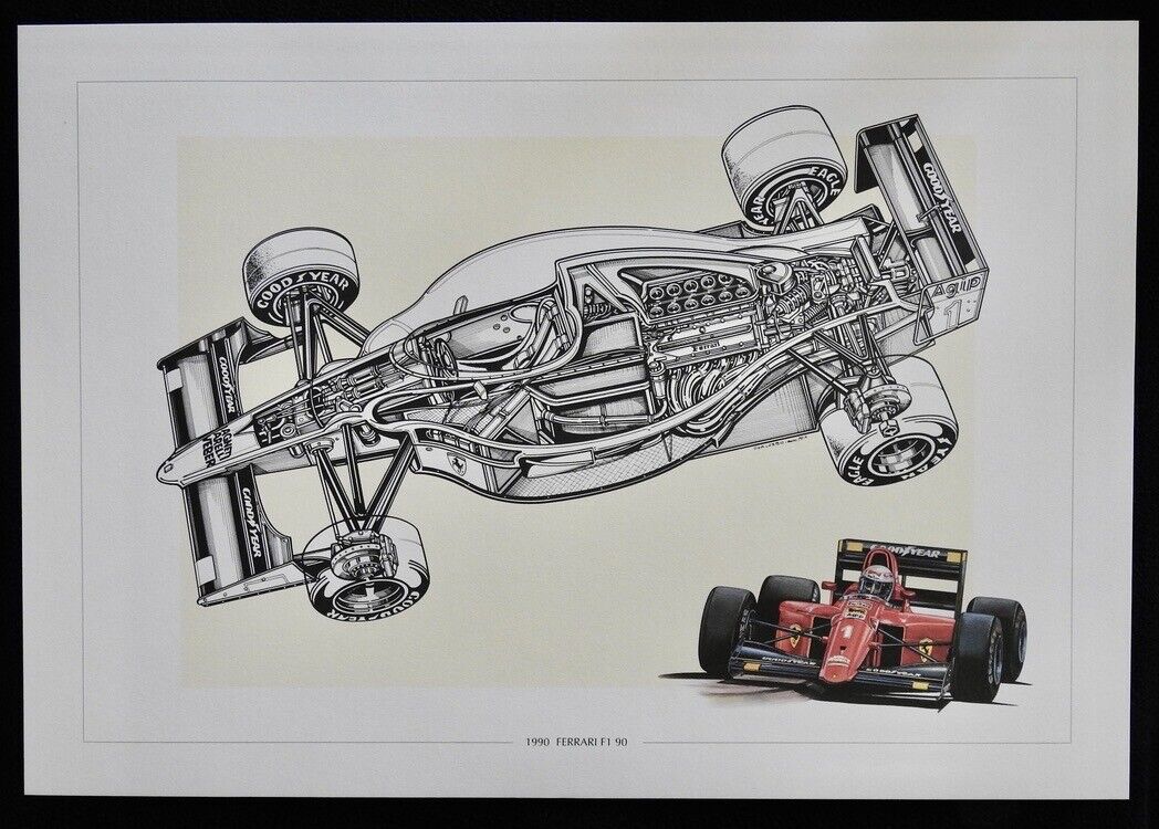 1990 Ferrari F1 90 Formula 1 D'Alessio LtdEd Art Print Cutaway Technical Drawing