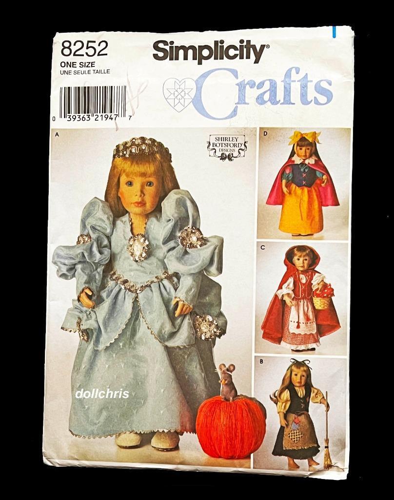 Simplicity 8252 18” Doll Pattern Fairy Tale Costumes Snow White Cinderella UNCUT
