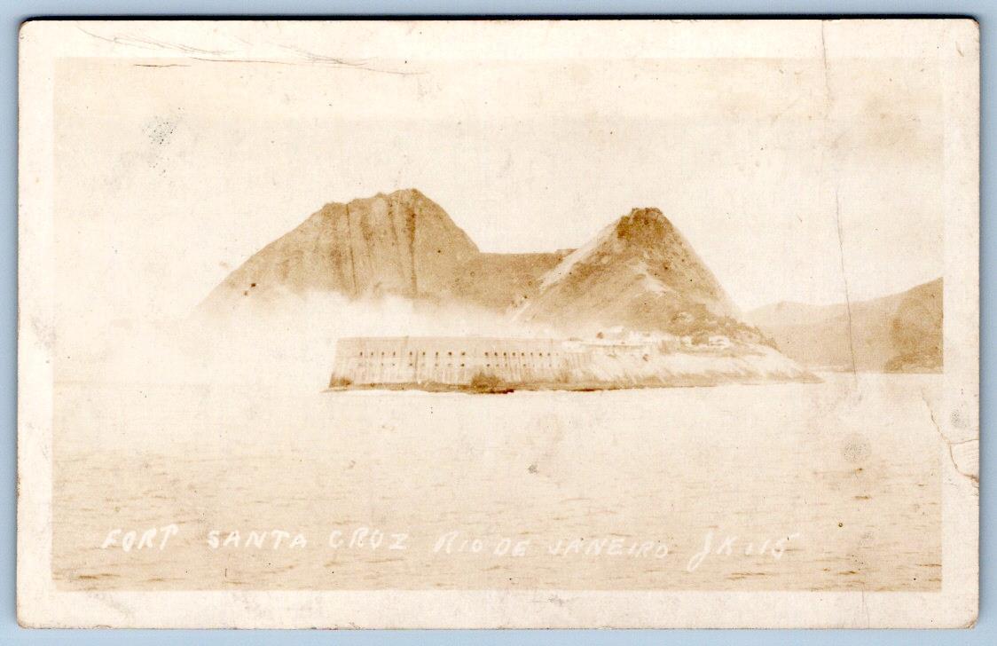 1910's RPPC FORT SANTA CRUZ de barra FORTRESS RIO DE JANEIRO BRAZIL POSTCARD