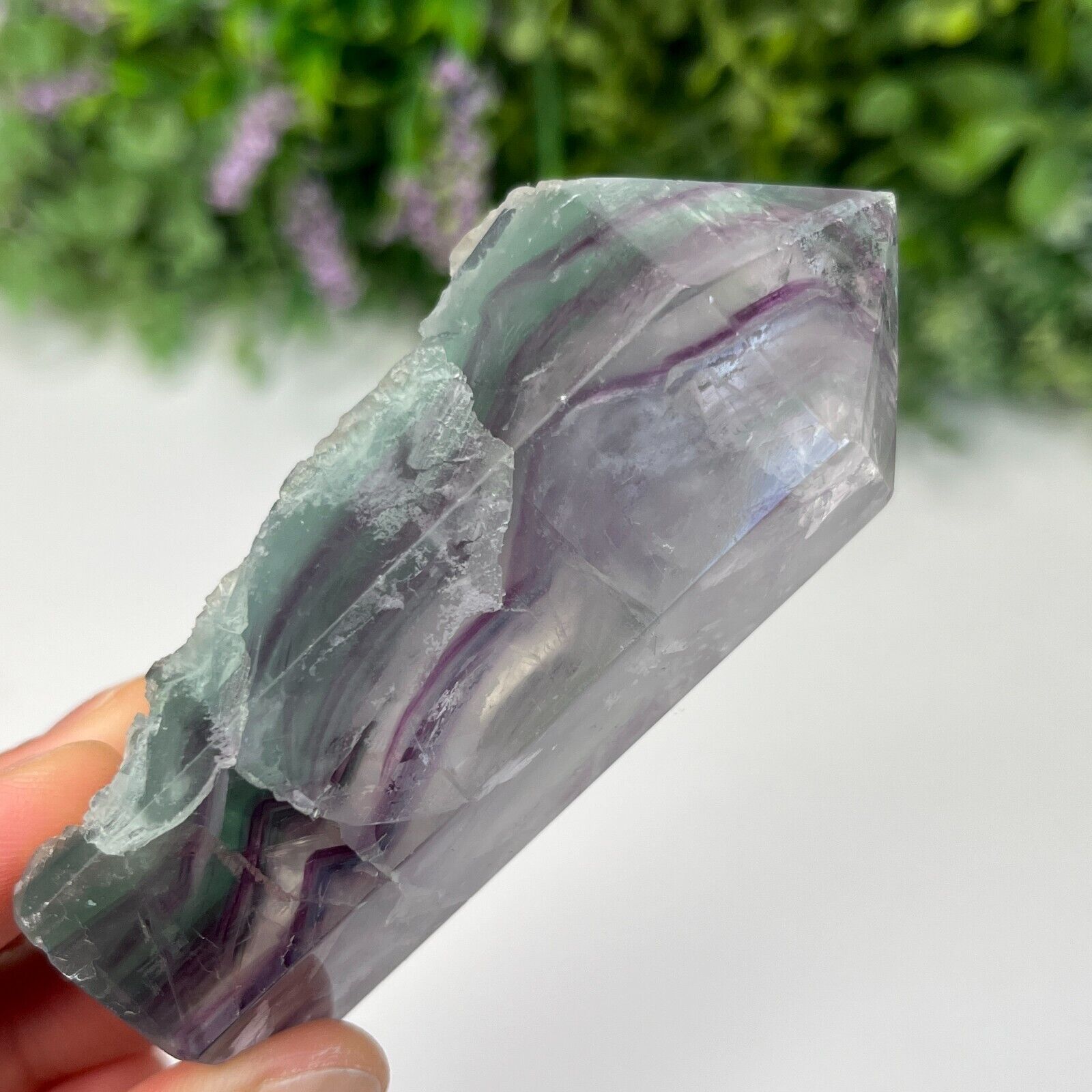 Zig Zag Fluorite Tower Crystal Rounded Tip Part Raw Generator 167g - 8.2cm