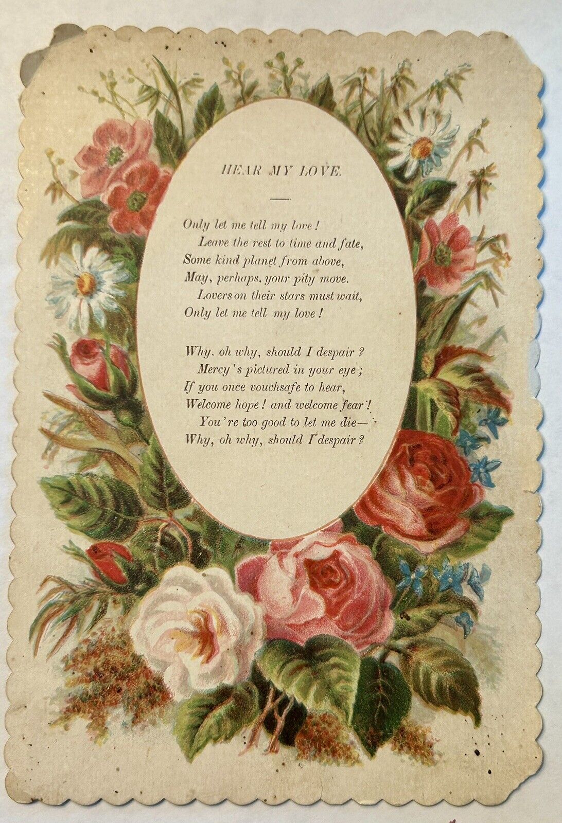 Hear My Love. Poem. Vintage postcard. Love and Romance. Early 1900s.