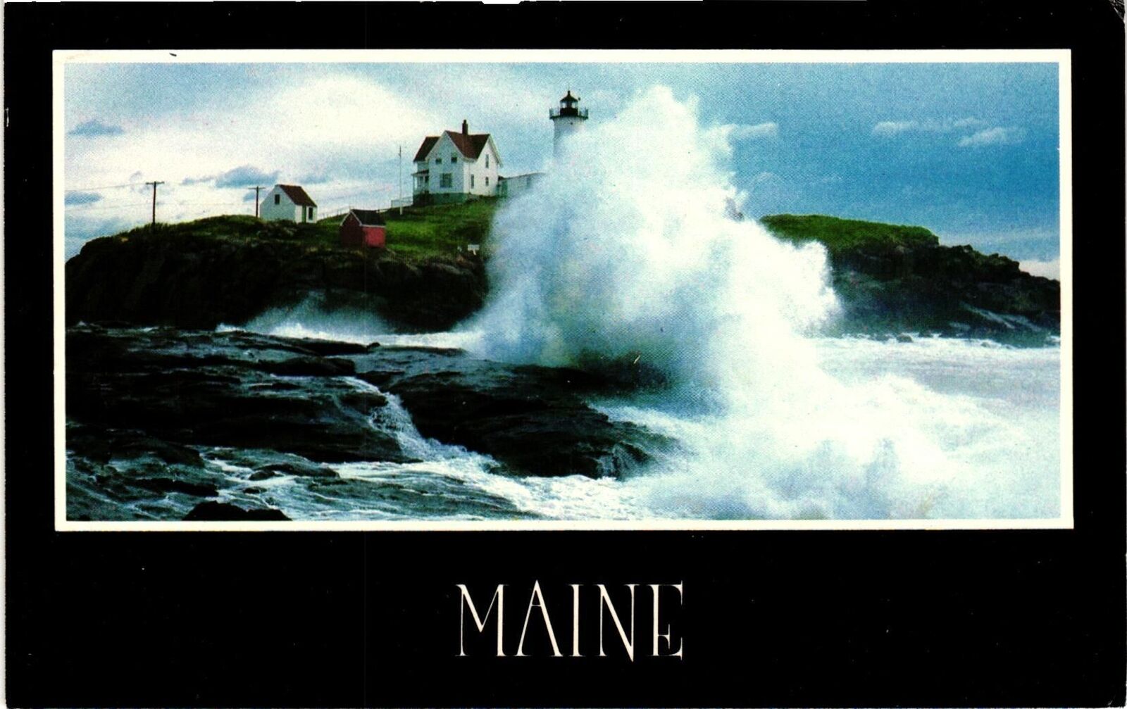 Vintage Postcard- Strom at Nubble Light, York, Maine. 1960s