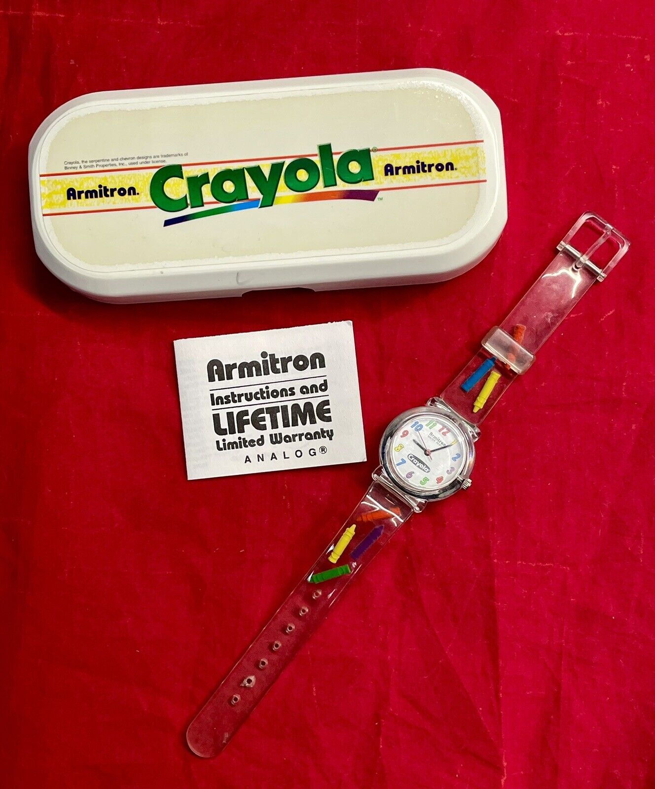 Vintage 1980’s Crayola Armitron CLEAR Crayon Watch In Box W/ Paperwork Original 
