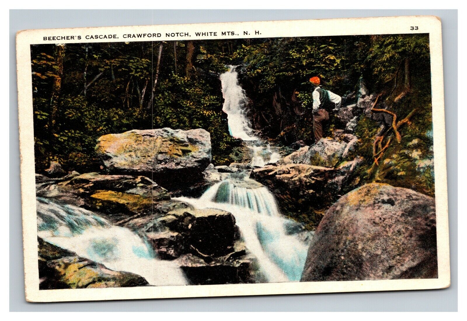 Vintage Mid Century Postcard Beechers Cascade White Mountains NH UNPOSTED