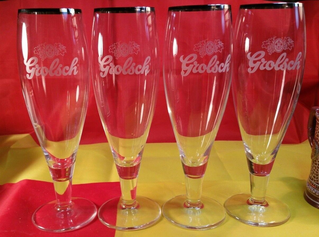 (4) GROLSCH Brewery - Beer Glasses Dutch Netherlands 9.5