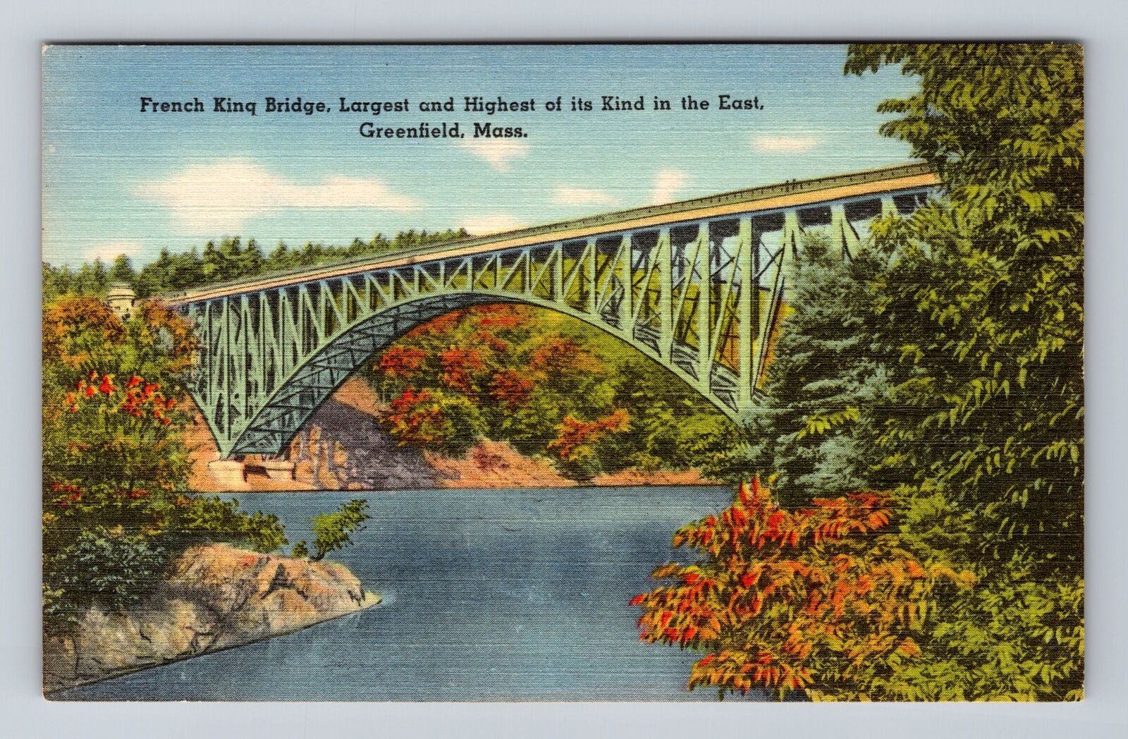 Greenfield MA-Massachusetts, French King Bridge, Antique Vintage Postcard