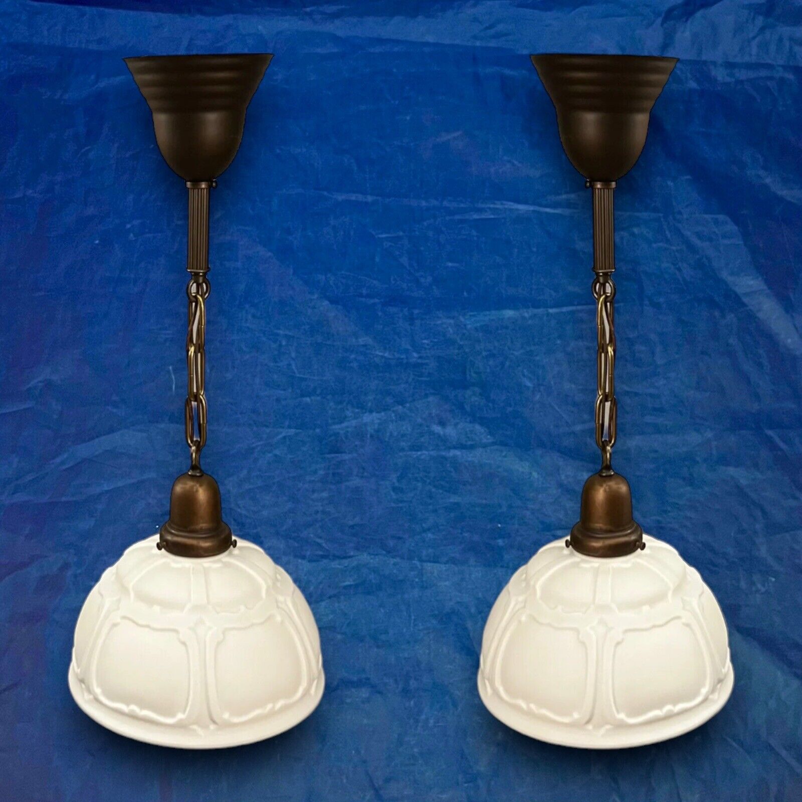 Wired Pair Pendant Light Fixtures W/ Rare Big Shades 20i