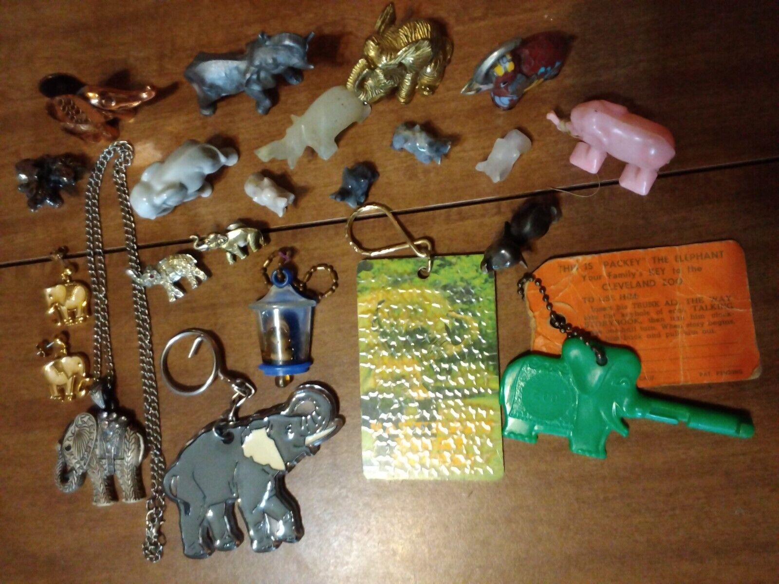 Lot Elephant Figurine Jewelry Necklace Pin Earring Vtg Mini Marble Ceramic Toy