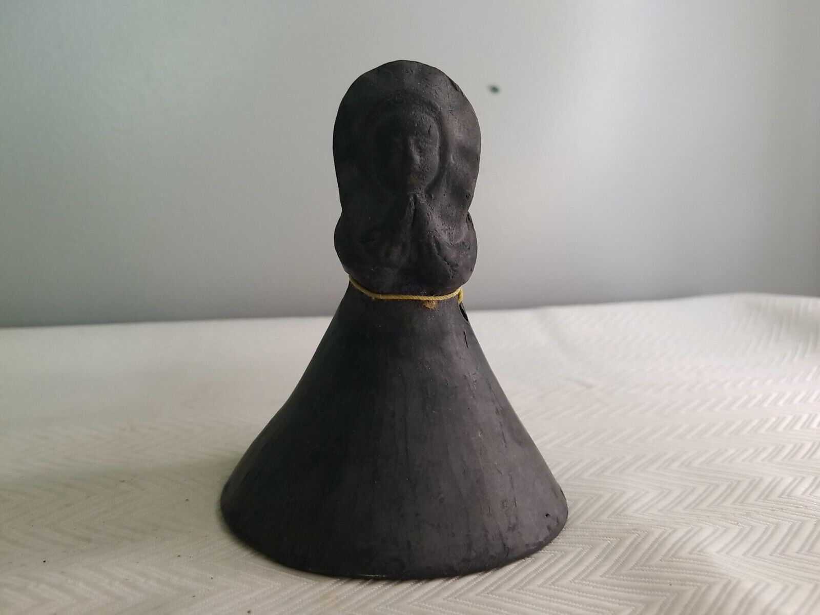 Antique Oaxaca Mexican Folk Pottery Black Clay Woman Figurine Bell