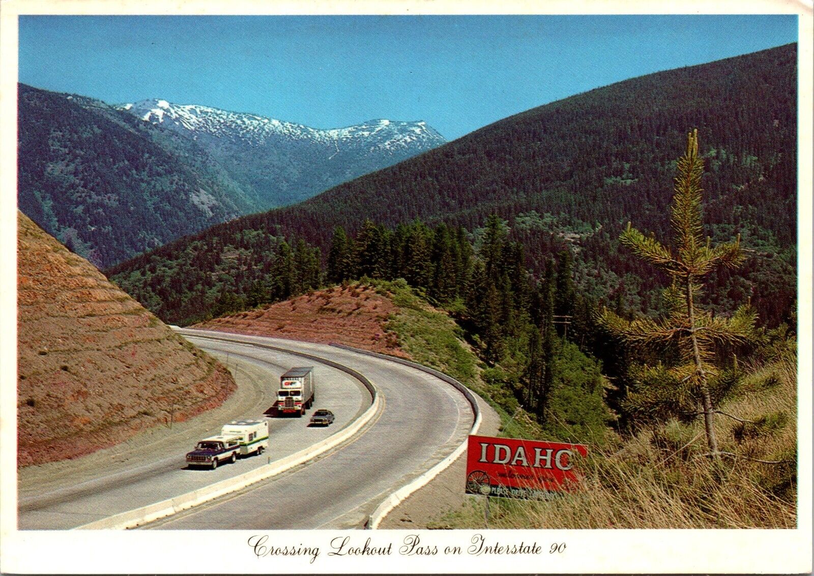 Postcard  Crossing Lookout Pass on Interstate 90 Mullan  Idaho   [ea]