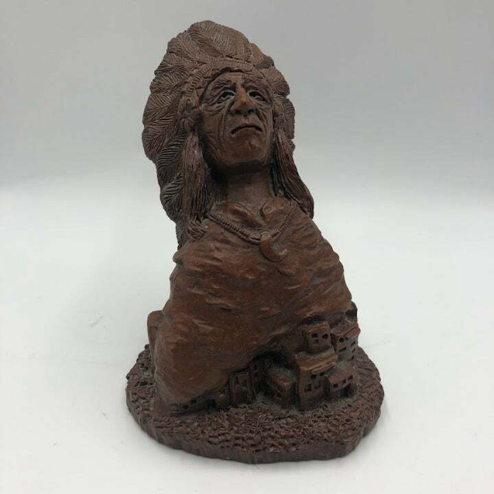 Vintage Red Mill Mfg Handcrafted Carved Indian Chief Figurine Collectible Décor