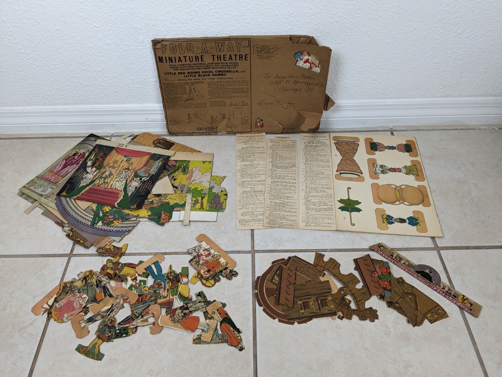 Vtg Fold-A-Way 1930's Paper Dolls Toys Miniature Theater Will Pente Chicago