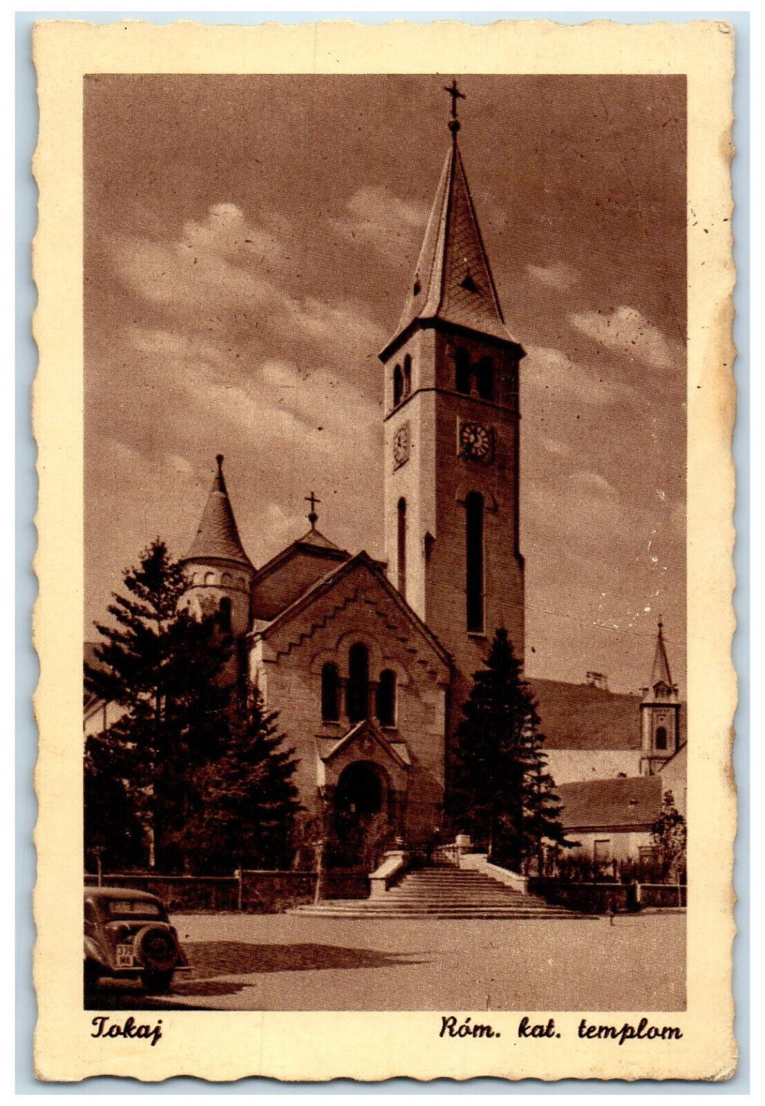 c1920's Entrance to Tokaj Rom Kat Templom Hungary Posted Antique Postcard