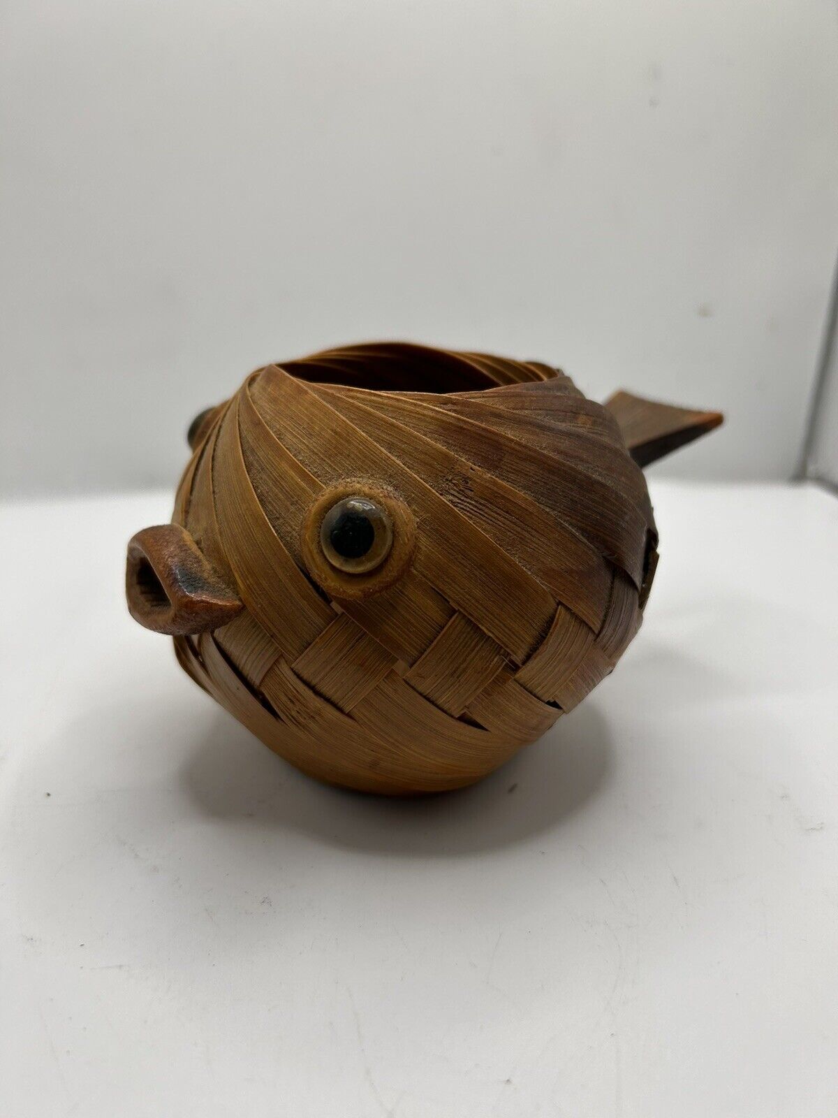Woven Fish Shaped Wicker Basket Decor Vintage Handmade Goldfish MCM
