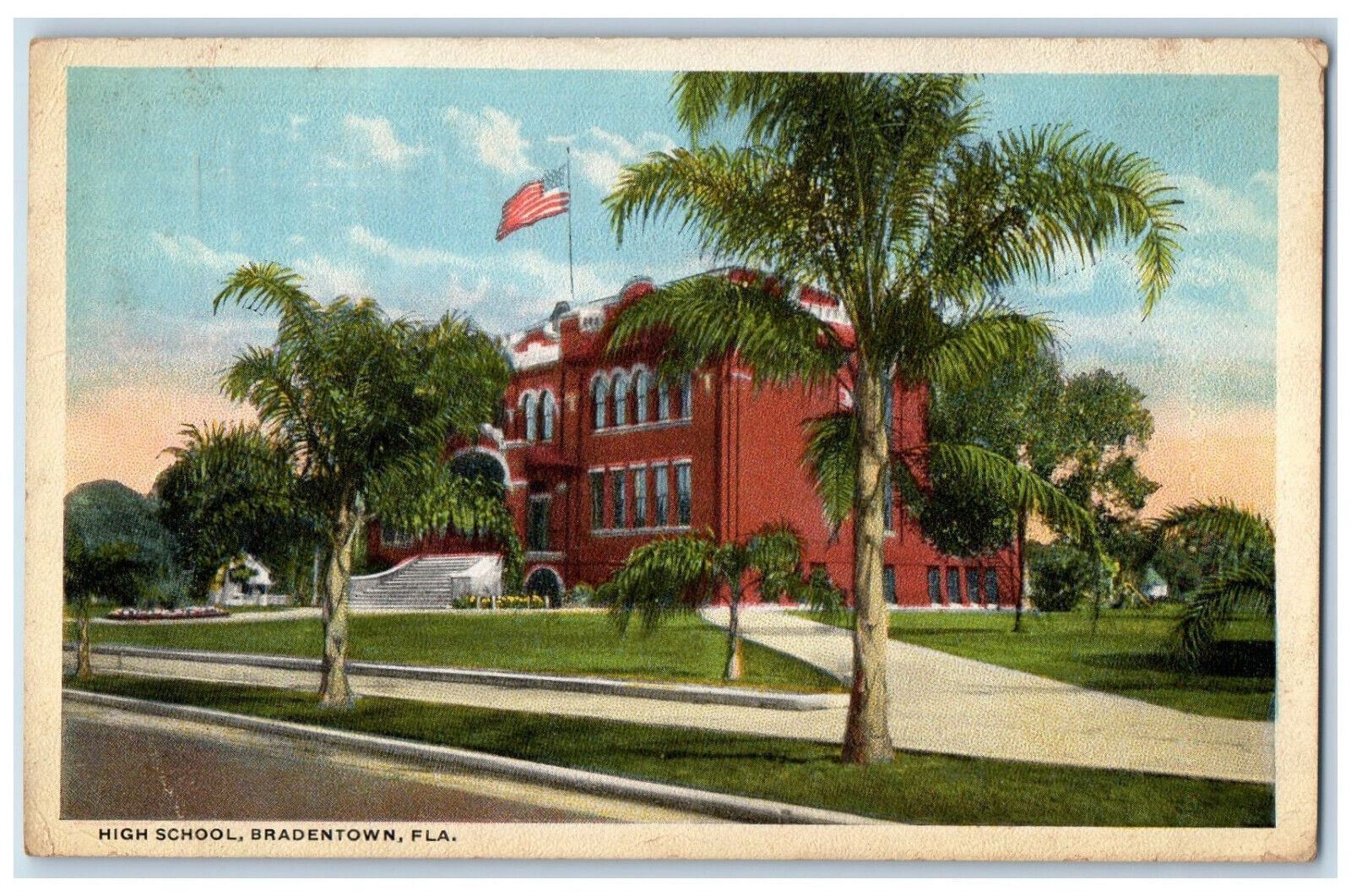 c1950s US Flag High School Bradentown Florida FL Vintage Unposted Postcard