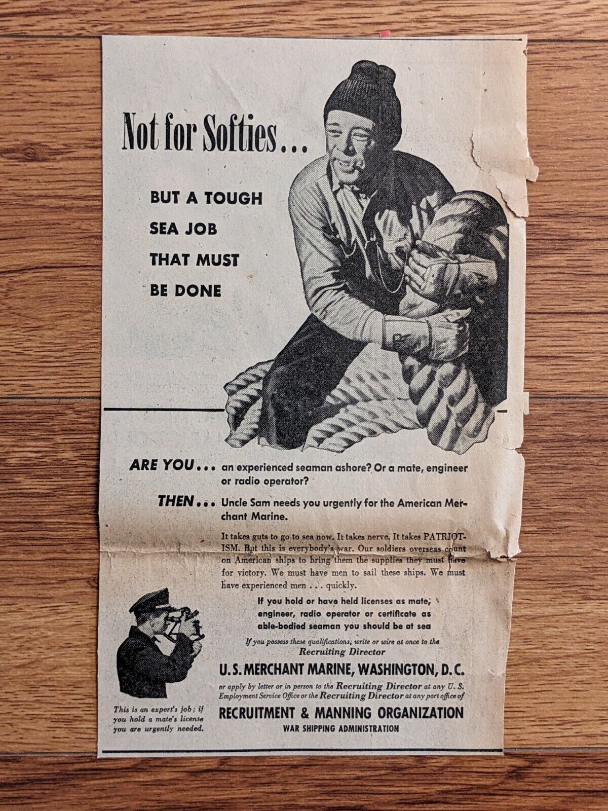 1944 United States Merchant Marine Newspaper VTG Vintage Print Ad