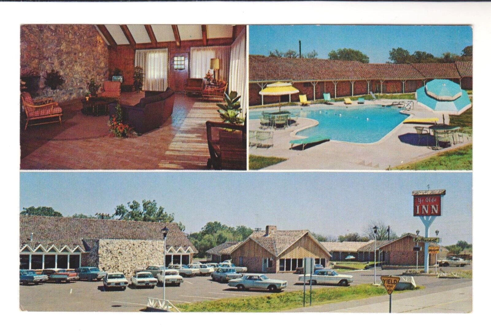 YE OLDE INN MOTEL & RESTAURANT, I-45, ENNIS, TEXAS – Swimming Pool - 1950s PC