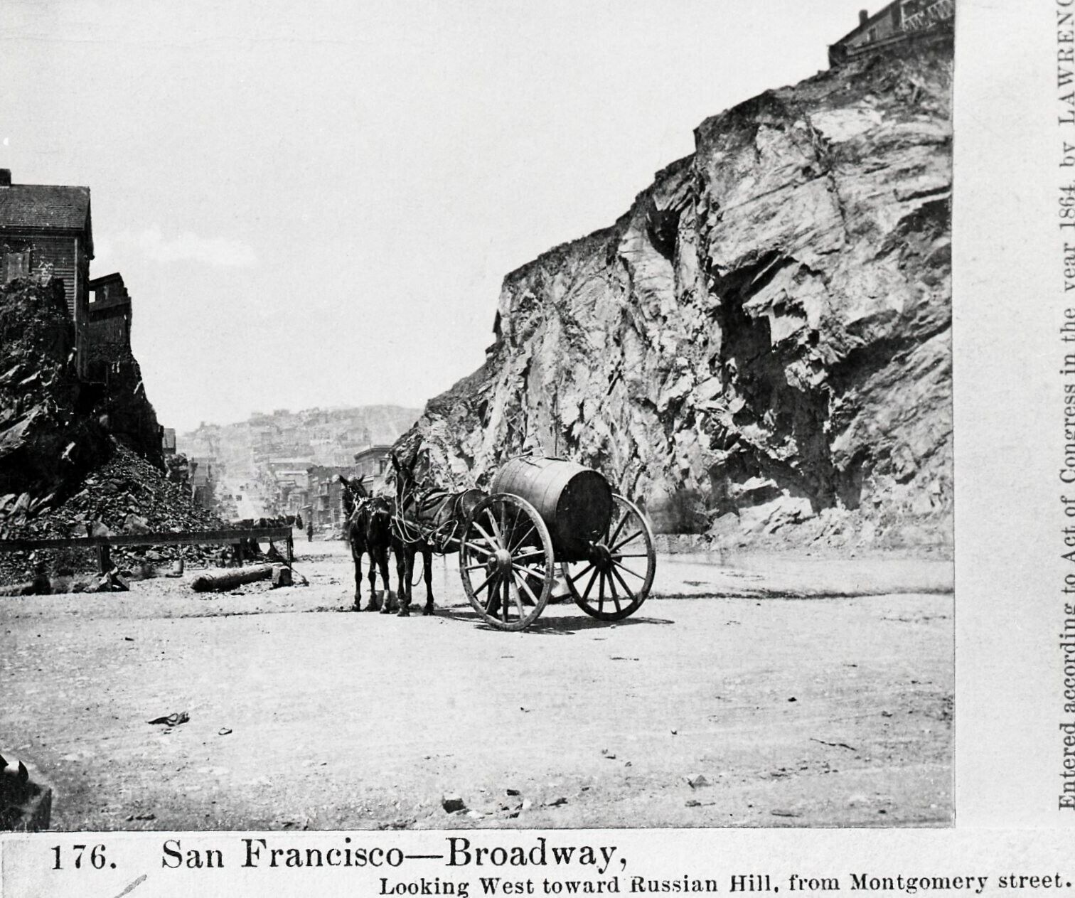 1864 SAN FRANCISCO EXCAVATION BROADWAY DEEP CUT w/MULE-DRAWN WATER CART~NEGATIVE