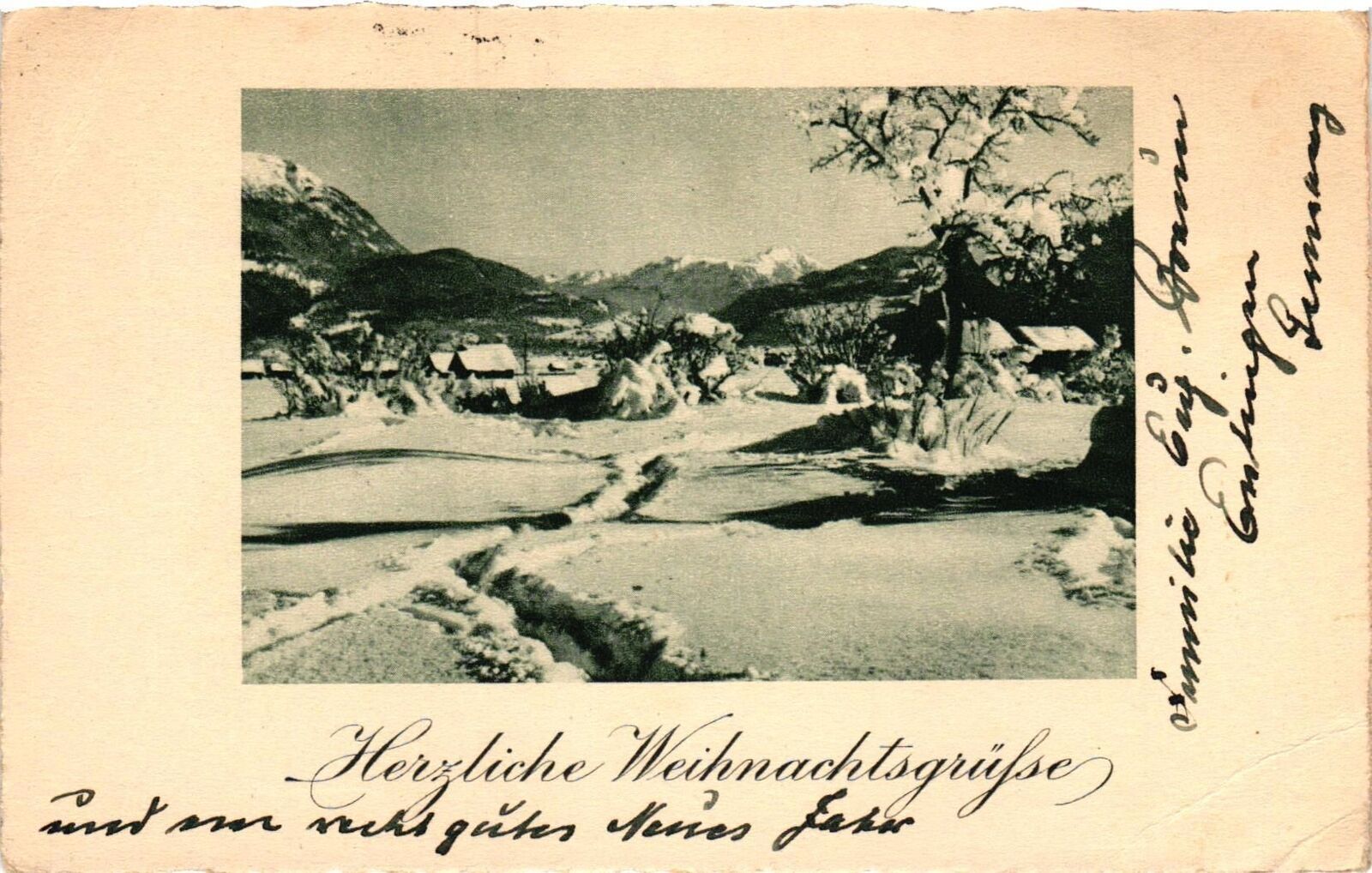 Vintage Postcard- HERZLICHE WEIHNACHTSGRUFSE, WINTER SCENE Early 1900s