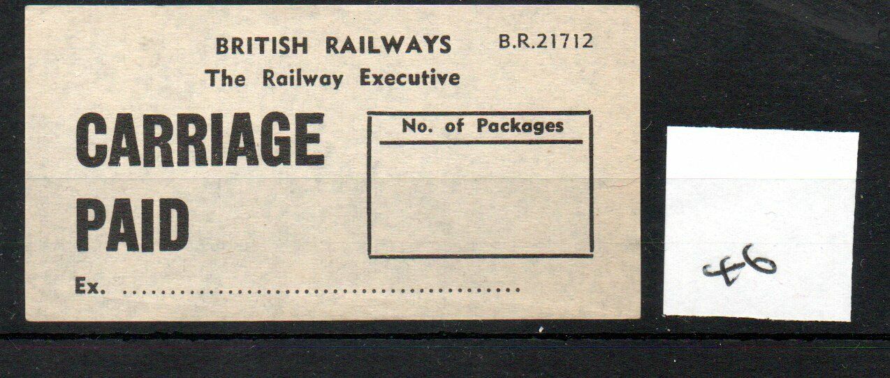 British Railways Railway Executive BR/RE - Luggage Label (46) Carriage Paid ex
