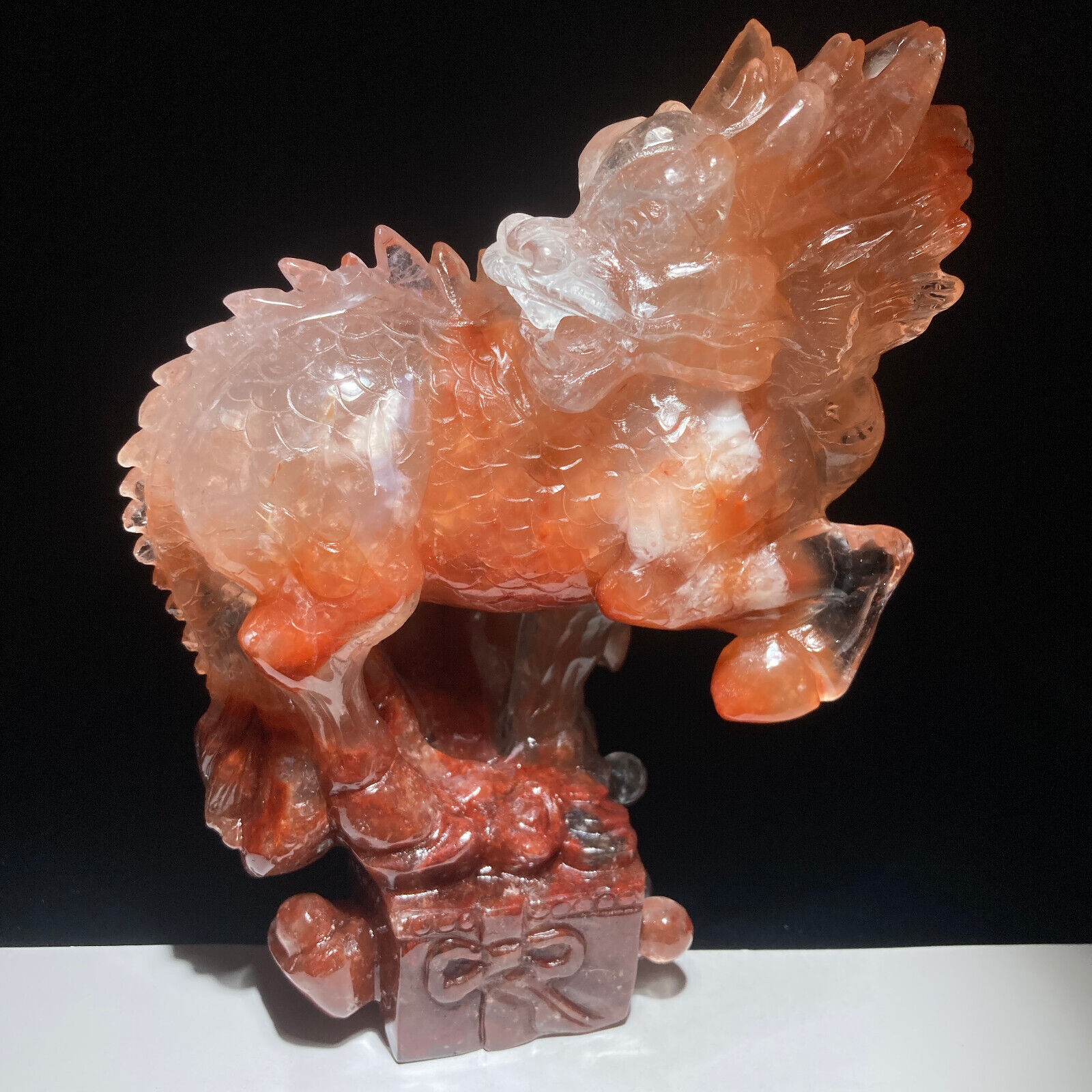 Rare Red Crystal Quartz Mineral Specimen Of Pure Hand-carved Kirin Collection